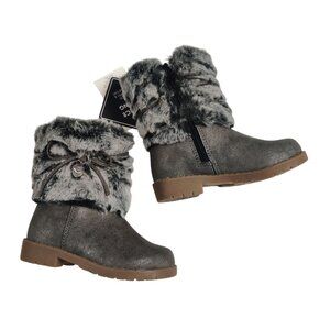 Nicole Miller Toddler Size 6 Faux Fur Winter Boots Metallic Gray Glam Zip Girls